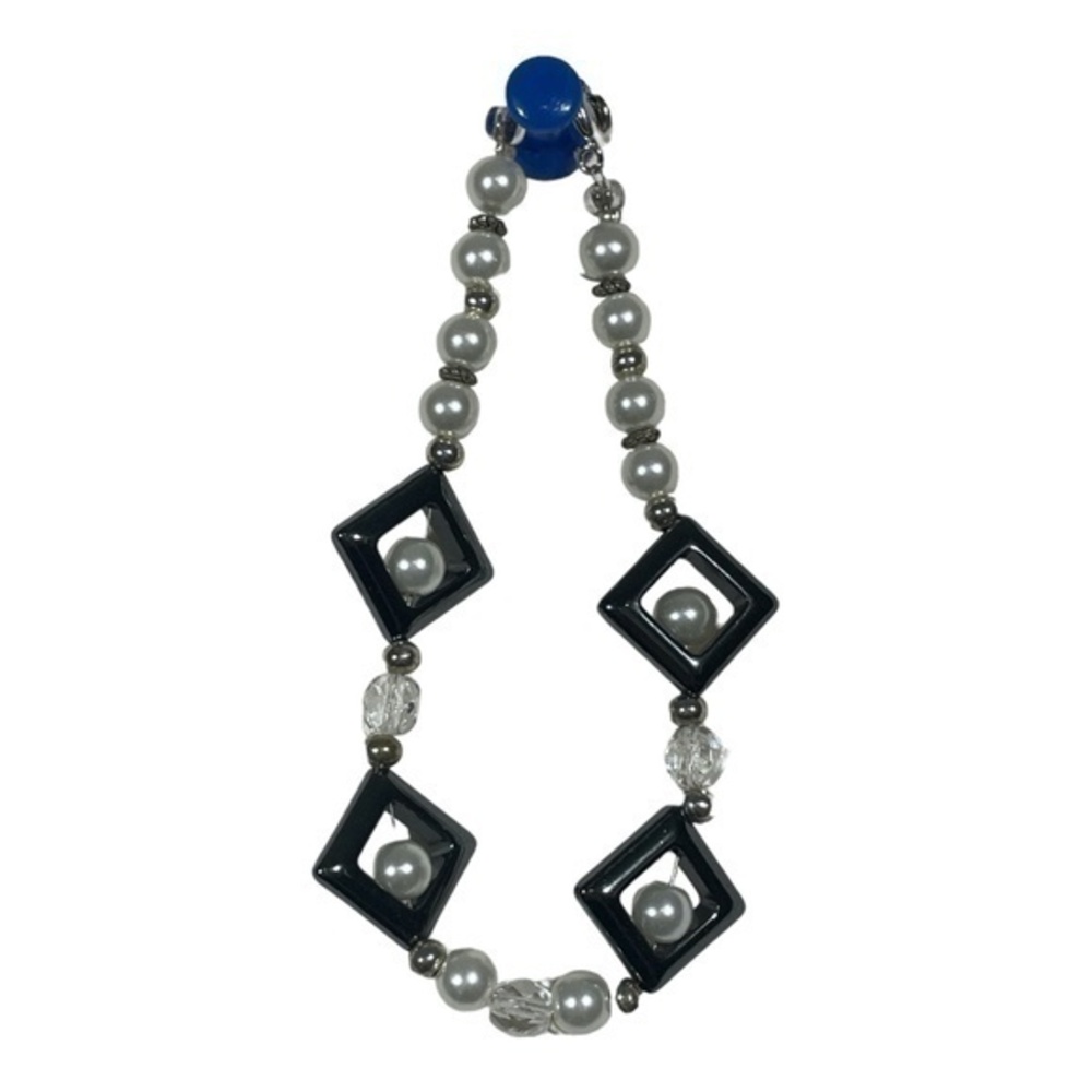 Handmade Hematite Glass Pearl and Crystal Bracelet 8"